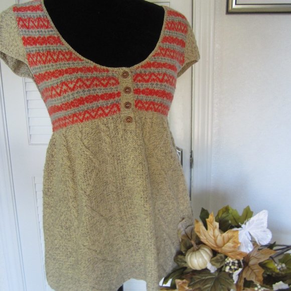 FREE PEOPLE - SzM - Red/Oatmeal Wool Sweater - Picture 1 of 7